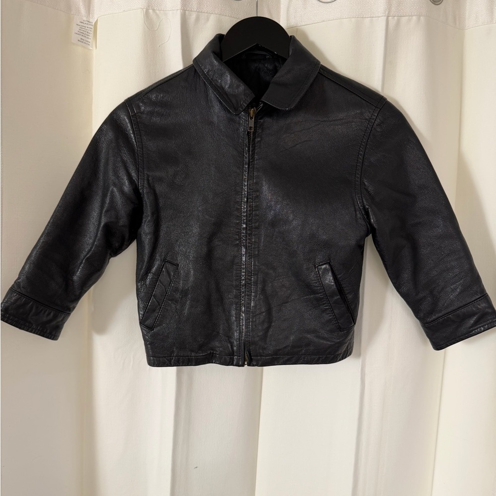 Vintage 90’s Cropped Black Leather Jacket